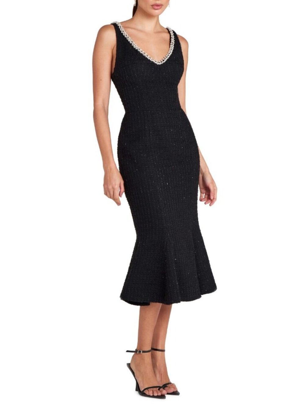 NADINE MERABI Penelope Women's Embellished Tweed Midi Cocktail Dress Black US 14